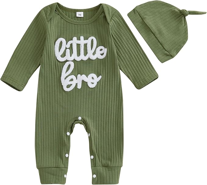 Fernvia Newborn Baby Boy Clothes Letters Print Bodysuit 3 6 9 12 18 Months Long Sleeve Jumpsuit with Hat 2PCS Outfits Set