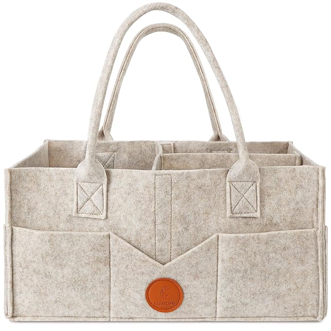 Maliton Baby Diaper Caddy Organizer for Changing Table, Nursery Storage Bin Basket with Handle, Felt Diaper Organizer Suitable for Indoor Outdoor (Khaki)