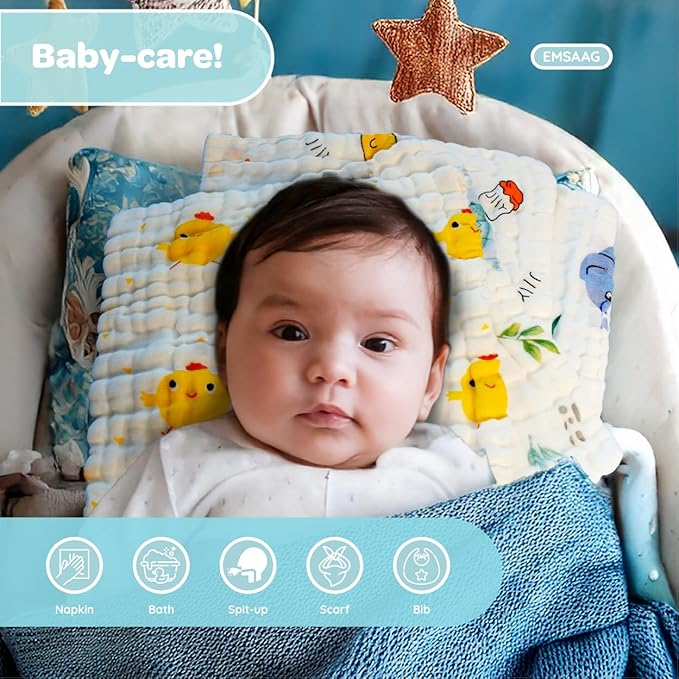 Muslin Baby Washcloths Baby Wipes Newborn Pack of 7-Animal Patten, Absorbent Baby Bath and Face Towels for Newborn,100% Cotton,Burp Cloths,Feeding Towels for Babies and Infants,Reusable-10x10