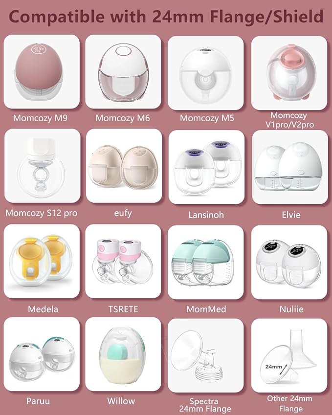 Flange Insert 13/15/17/19/21mm for Momcozy M9 M6 M5 V1 Pro V2 Pro S12 Pro S9 Pro, Compatible with Medela/Elvie/Spectra/Willow Go/eufy/Lansinoh Breast Pump, 10PCS