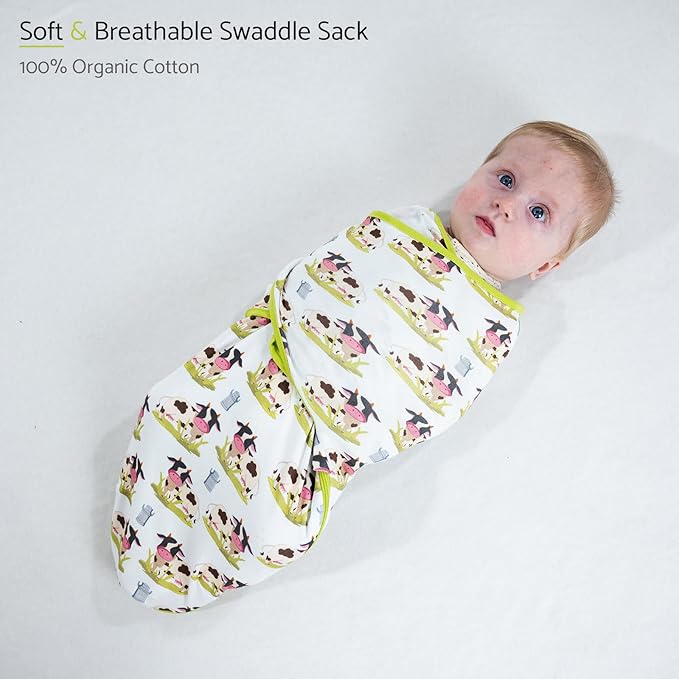 LollyBanks Baby Swaddles, 100% Organic Cotton Swaddle for Newborns Boys and Girls, 0-3 Months Swaddle Sacks with Easy Change Zipper, Baby Registry (Cow Print)