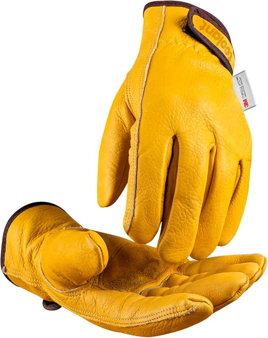 toolant Winter Leather Work Gloves, Warm Thinsulate Lining for Cold Weather Work, 100% Full Grain Cowhide with Abrasion and Puncture Resistance, Size Large