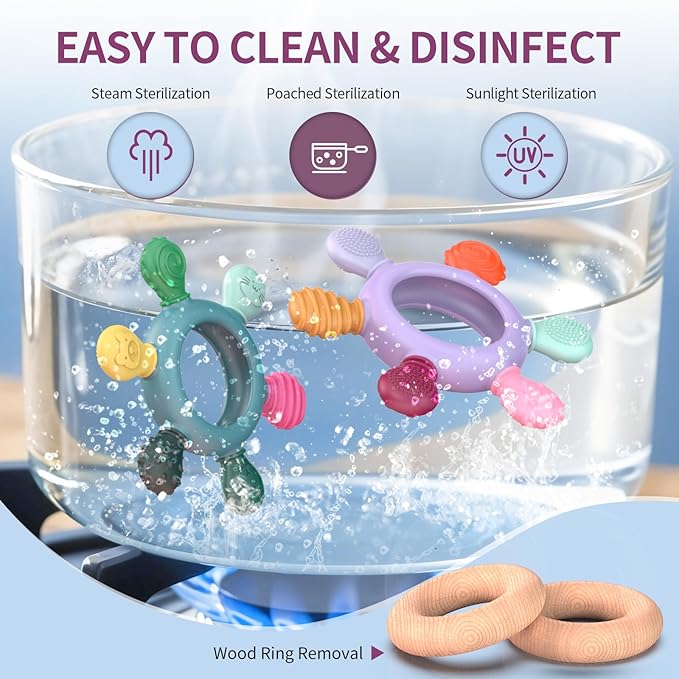 akolik Teething Toys for Babies, Baby Teethers Toy Teething Ring Silicone, Grasping Teething Toy, BPA Free Teething Newborn Accessories for Baby 0 3 6 9 12 18 Months (Blue B)