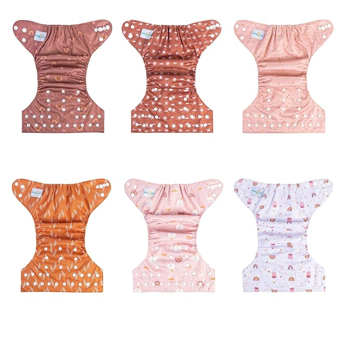 babygoal Baby Cloth Diapers 6 Pack with 6pcs Rayon from Bamboo Inserts and Wet Bag, One Size Reusable Washable Pocket Nappy Covers for Infant Boys and Girls 6FG04