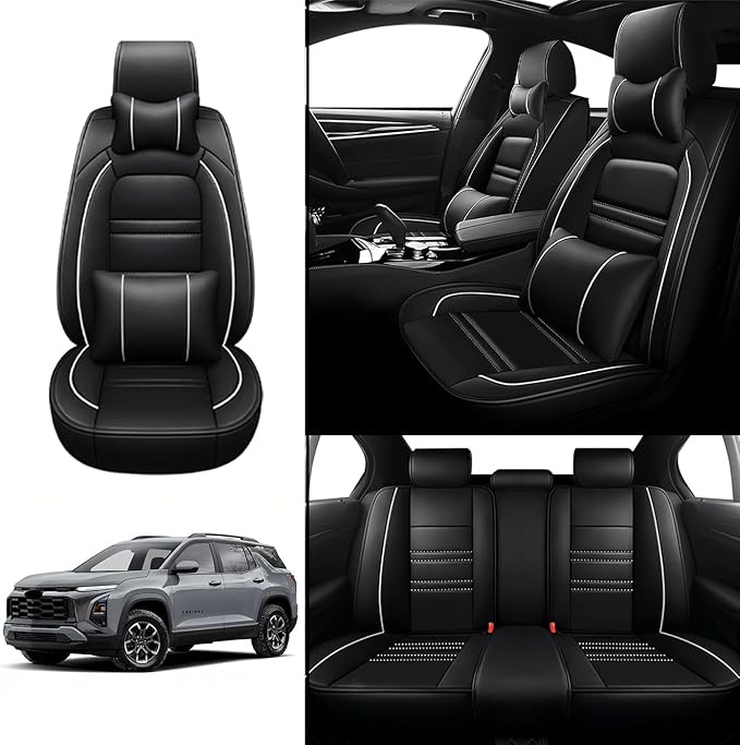 Car Seat Covers for Chevy Equinox 2005-2025 | 5-Seats Seat Covers, Waterproof Seat Protectors, Automotive Seat Covers (Full Set with Pillow,Black&White Line)