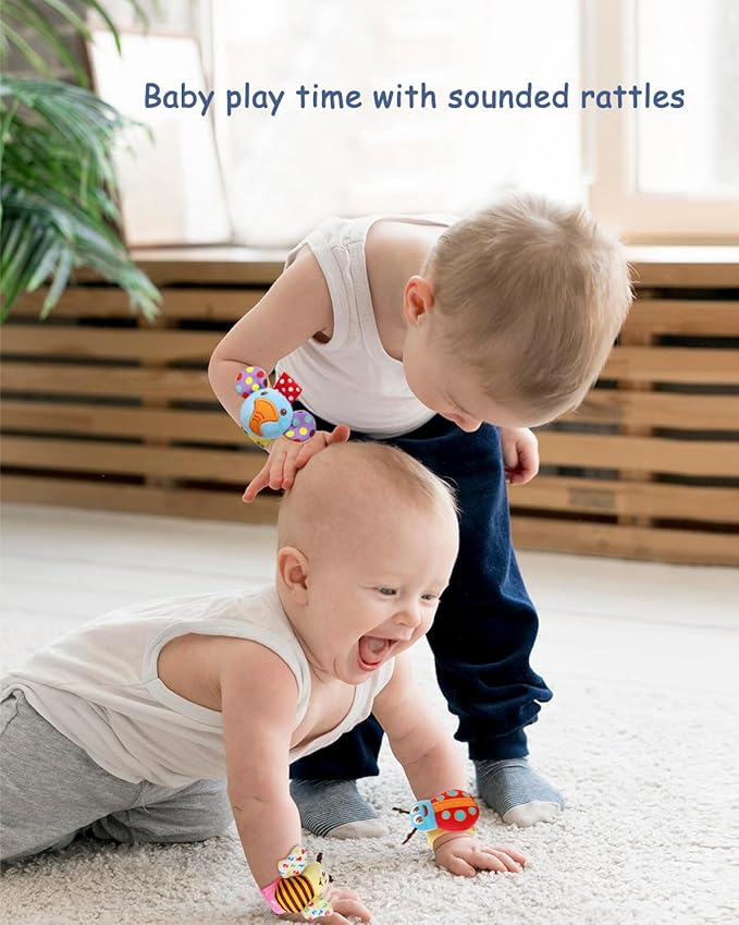 Wrist Rattles Foot Finder Rattle Sock Baby Toy, Rattle Toy, Arm Hand Bracelet Rattle, Feet Leg Ankle Socks, Activity Rattle Present Gift for Newborn Infant Babies Boy Girl Bebe (8 pcs-A)