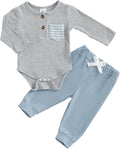 fhutpw Baby Boy Clothes 3 6 12 18 Months Ribbed Knitted Long Sleeve Romper and Pants Sets Newborn Fall Splicing Color Outfits
