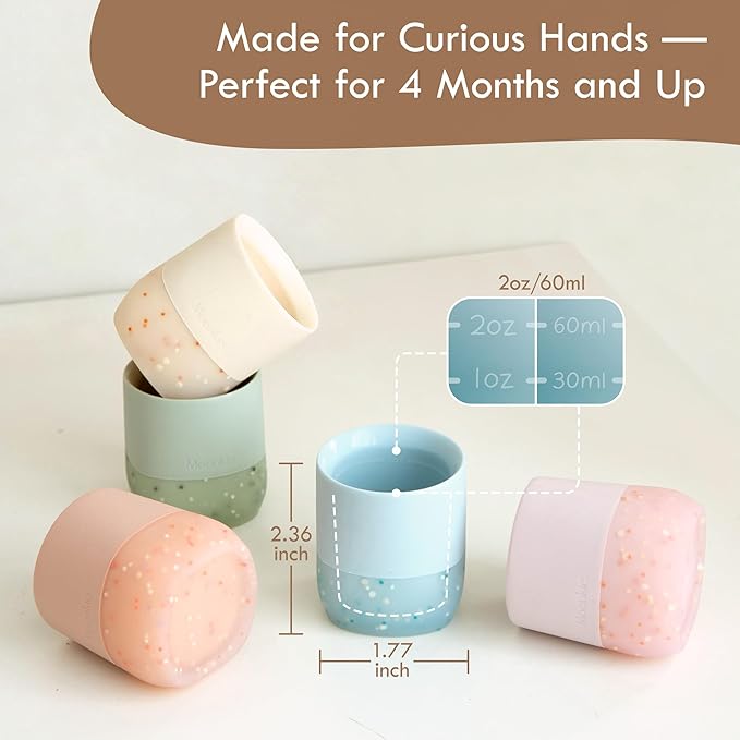 Moonkie Silicone Baby Cup 4 Months+ | Tiny Open Training Cup for Infants with Confetti Sprinkles | Baby-Led Weaning Essential | 2 oz (Blush, 1 Pack)