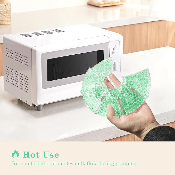 Hot/Cold Breast Gel Bead Ice Packs Breast Cooling/Heat Pads Relief for Breastfeeding, Nursing Pain, Mastitis, Engorgement, Swelling, Plugged Ducts | Boost Milk Let-Down & Production,2 Pack (Green)
