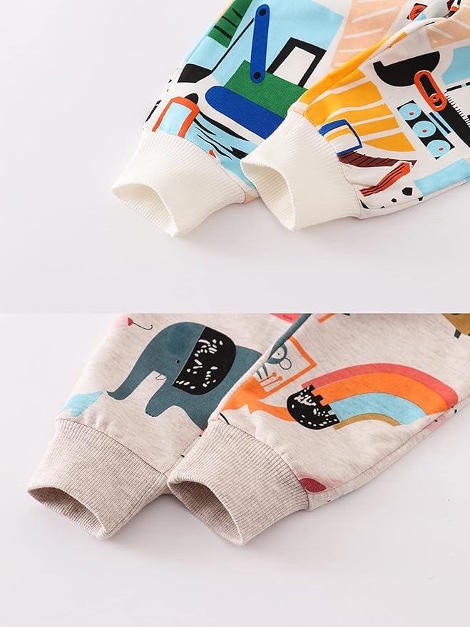 HUAER& Baby Boy's Jogger Pants Dinosaur Car Animal Print Drawstring Elastic Sweatpants 2-Pack