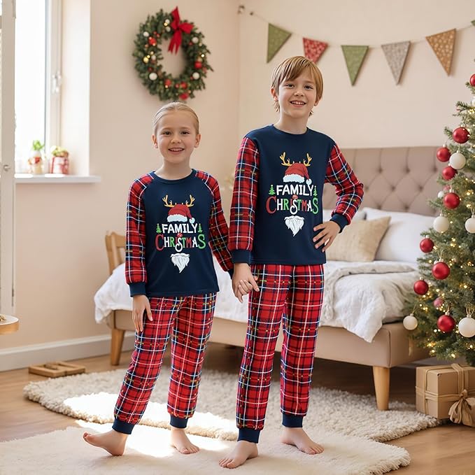 Awoscut Christmas Family Matching Pajamas Christmas Pjs Holiday Nightwear Sleepwear Sets Long Sleeve Pjs