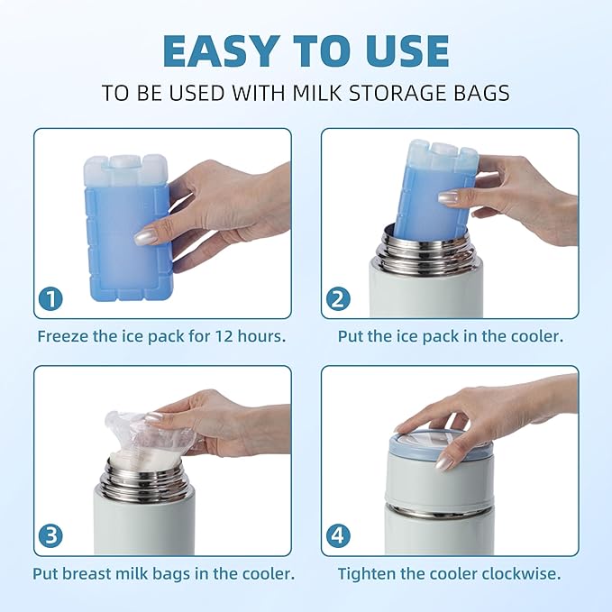 Portable Breast Milk Cooler, Stainless Steel Breastmilk Storage Keeps Breastmilk Cold for up to 24 Hours, Breast Milk Chiller Included Ice Pack for Women Outdoor Travel - White