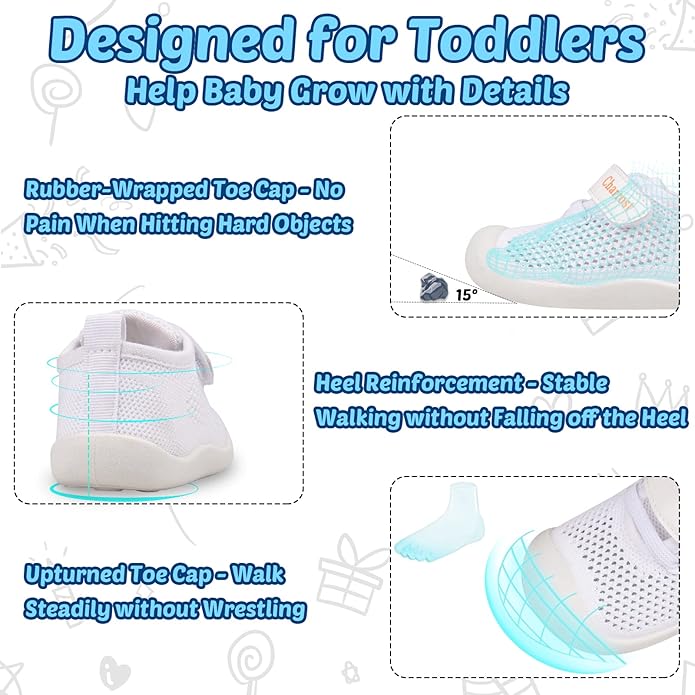 Baby Walking Shoes Toddler Girl Boy Soft Sole Breathable Cotton Canvas Shoes Infant Lightweight Non-Slip Safer Slip-on First Walkers Shoes Casual Tennis Wide Sneakers Rubber Soles Running Outdoor