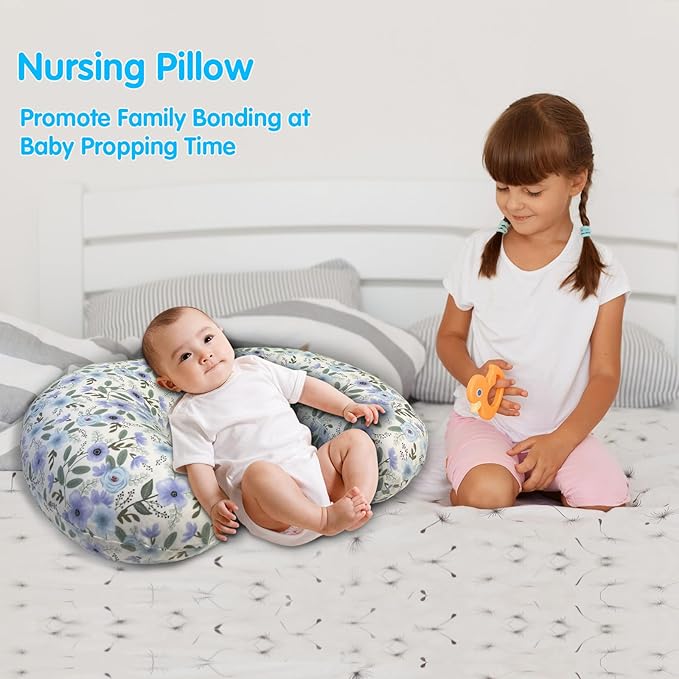 Nursing Pillow, Original Size Breastfeeding Pillows with Removable Cover, Breast Feeding Pillow with Breathable Filling, Ergonomic Nursing Essentials for Bottle and Breastfeeding- Leaves…