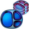 Ahimsa Stainless Steel Plates for Kids - Divided Plates for Toddlers, Pediatrician Designed, Non Toxic Toddler Plate, BPA Free & Dishwasher Safe (Blue Set of 4)