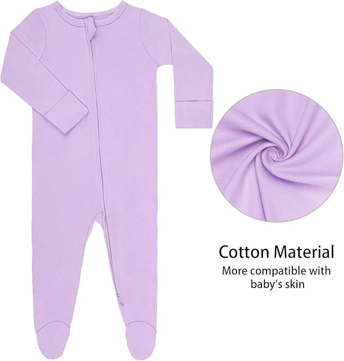 GUISBY Long Sleeve Baby Footed Pajamas with Mittens Cotton Sleepers with Zipper 3-Pack