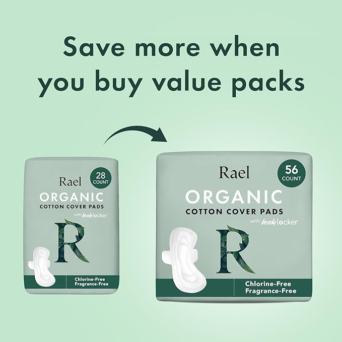 Rael Pads for Women, Organic Cotton Cover - Period Pads with Wings, Feminine Care, Sanitary Napkins, Ultimate Absorbency, Unscented, Ultra Thin (Extra Long Overnight, 12 Count)