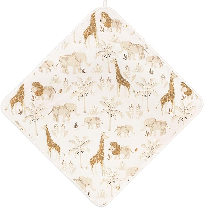 Crane Hooded Towel - 100% Cotton Terry Cloth Hooded Towels, Safari Animal Pattern, 30" x 30", Perfect for Babies' Bath, Pool, Beach & Travel
