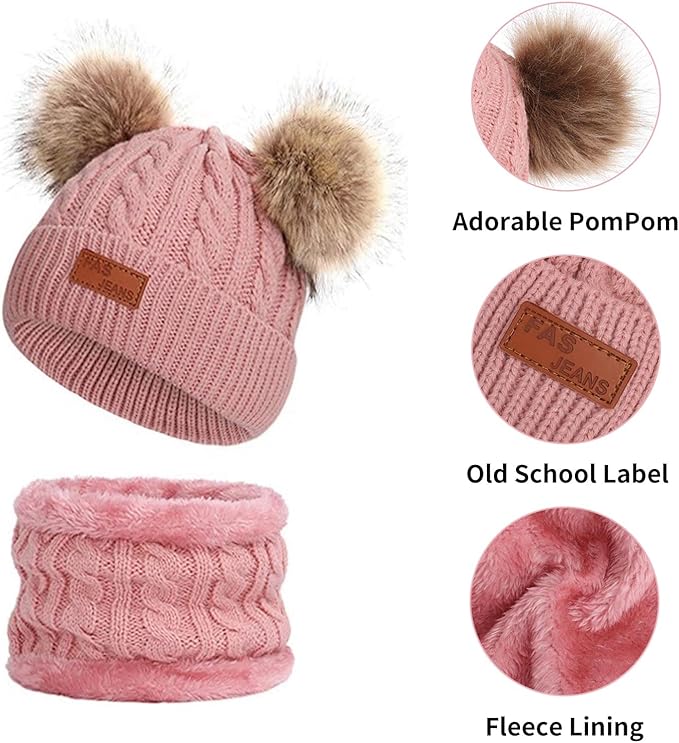 Duoyeree Baby Winter Hat Scarf Glove Beanie Set Girls Boys Pom Pom Knitted Beanie Mitten Scarves for Toddler 0-3T