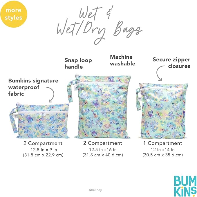 Bumkins - Waterproof Wet Bag, Wet/Dry Clutch & Clear Travel Bags - For Beach, Baby, Travel, Cloth Diapers, Pump Parts, Pool, Gym, Toiletries -Reusable & Easy to Clean -Mickey & Friends Varsity -5 Pack
