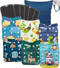 babygoal Reusable Charcoal Cloth Diapers with Double Gussets, 6 Pack Washable Baby Pocket Diapers with 6pcs Charcoal Inserts and Wet Dry Bag(Chick,Deer,Dinasaur)