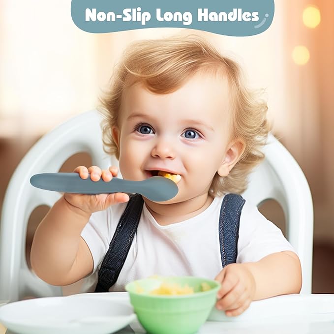 ME.FAN Silicone Baby Spoons - 6 Pack Feeding Spoons for First Stage Baby & Infant, Toddlers, Bright Color