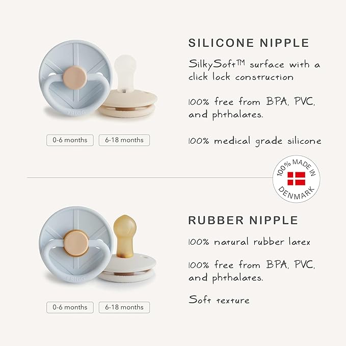 FRIGG Little Viking Natural Rubber Baby Pacifier 2-Pack | Made in Denmark | BPA-Free (Ocean View/Cream, 0-6 Months)