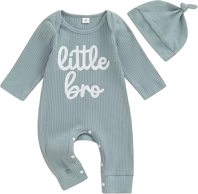 Fernvia Newborn Baby Boy Clothes Letters Print Bodysuit 3 6 9 12 18 Months Long Sleeve Jumpsuit with Hat 2PCS Outfits Set