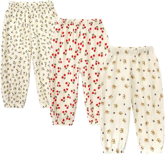 MYGBCPJS Baby Boys Girls Cotton Linen Trousers Kids Casual Ankle Pants Loose Long Bloomers