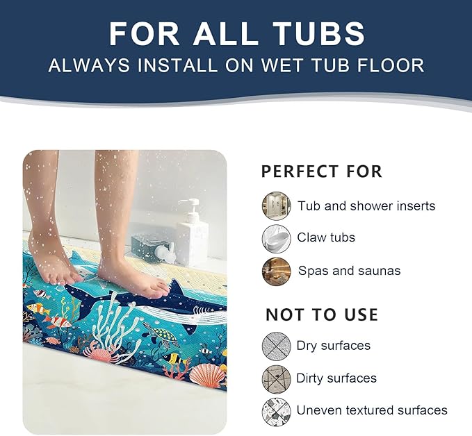 XIYUNTE Baby Bath Mat for Tub Non Slip Kids Bath Mat - 40"x16" Extra Long Bathtub Mat Non Slip Kids, Eco-Friendly Toddler Bath Mats with Suction Cups for Secure Grip, Easy to Clean & Easy Drying