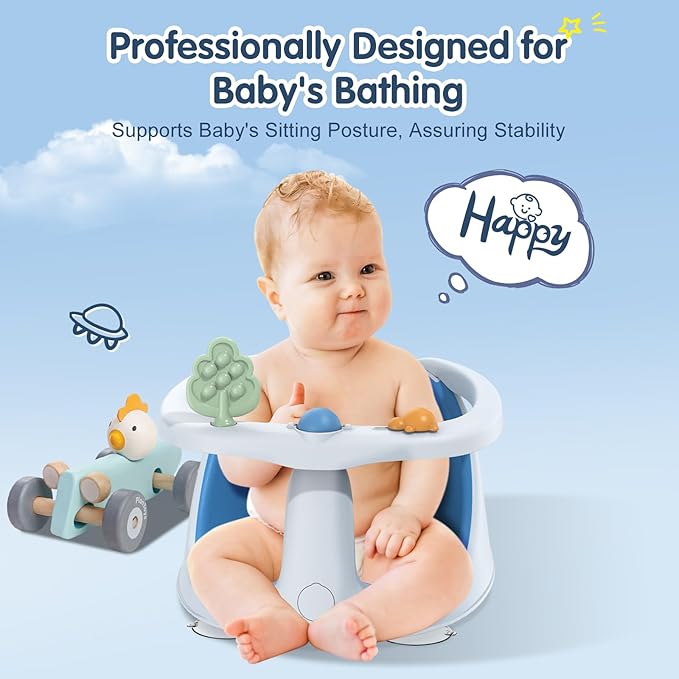 Baby Bath Seat for Babies 6 Months & Up, Non-Slip with Suction Cups, Safe & Comfortable Infant Bath Seat for Bathtub, Blue