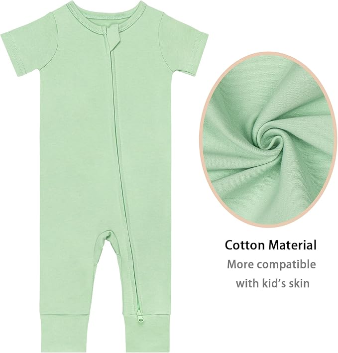 GUISBY Footless Short Sleeve Baby Pajamas with Zipper Cotton Infant Sleepwear