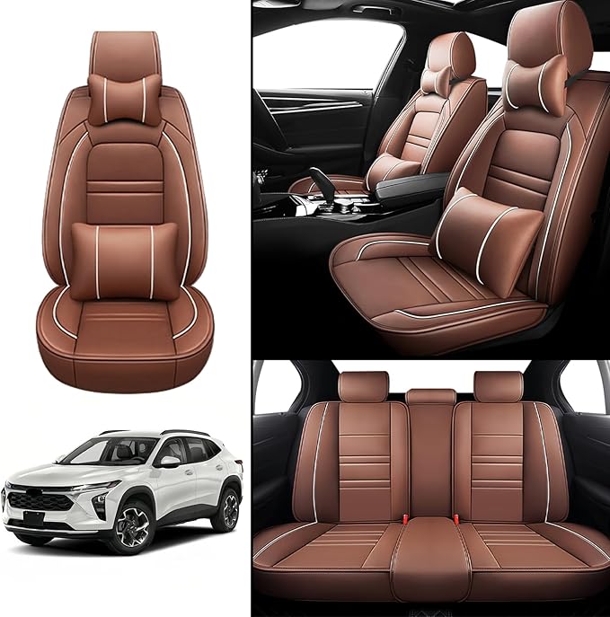 Car Seat Covers for Chevy trax 2015-2025 | 5-Seats Seat Covers, Waterproof Seat Protectors, Automotive Seat Covers (Full Set with Pillow,Coffee)