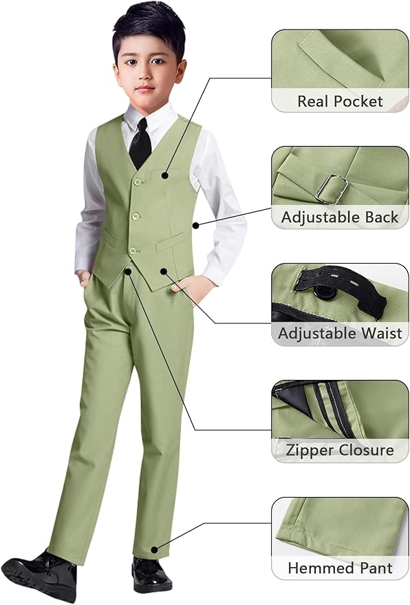 YuanLu Boys Suit for Kids Tuxedo Wedding Ring Bearer Outfit, 5 Piece Boy Slim Fit Formal Suits with Adjustable Waist