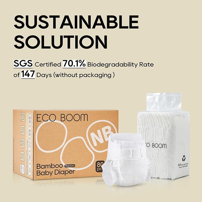 ECO BOOM Preemie Diapers, Viscose from Bamboo Diapers, Natural Soft Disposable Nappies for Infant, Size 0 Suitable for up to 7 lbs (Newborn - 80 Count)