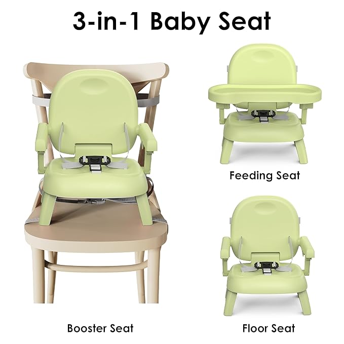 Bella's Friends 3-in-1 Toddler Booster Seat for Dining Table and Kitchen Chair with Adjustable Tray and Safety Straps, Foldable&Portable Baby Seat for Travel, Feeding, and Floor Use
