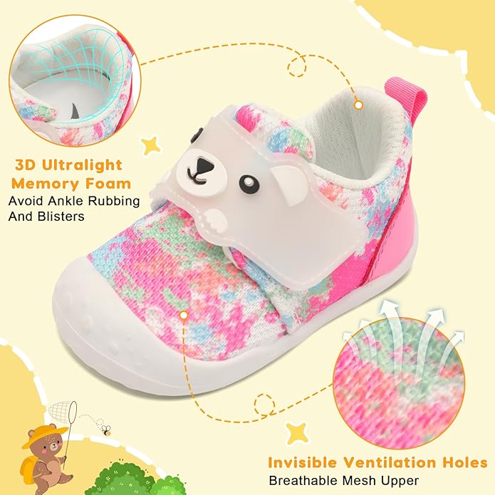 FEETCITY Baby Walking Shoes Wide Baby Shoes Boys Girls Infant Sneakers Crib Shoes Breathable Toddler Barefoot Shoes Slip On Shoes
