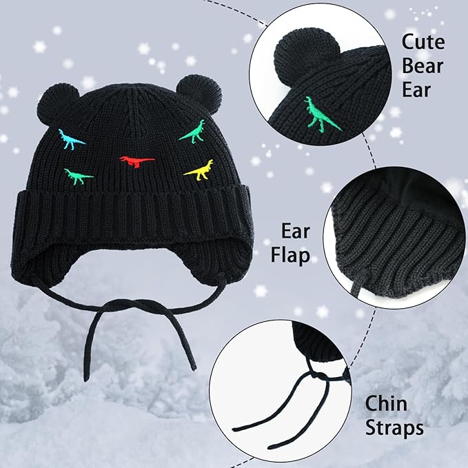 BAVST Baby Beanie Hat for Winter with Earfalp Cute Bear Kids Toddler Girls Boys Warm Knit Cap 0-2Years