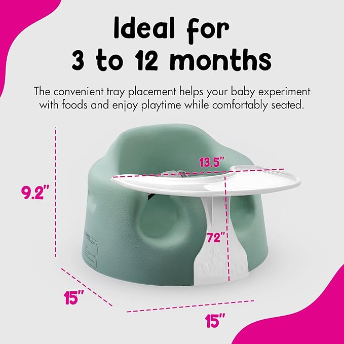 Bumbo Baby Floor Seat, Portable Infant Sit Up Activity & Eating Chair with Tray Accessory, Hemlock - Feeding and Sitting Lounger for Babies and Infants Ages 3 to 12 Months