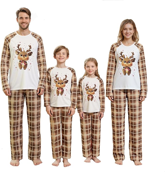 Awoscut Christmas Family Matching Pajamas Christmas Pjs Holiday Nightwear Sleepwear Sets Long Sleeve Pjs