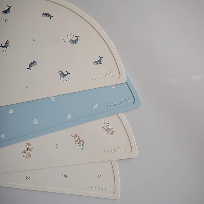 mushie Silicone Placemat for Kids | BPA-Free Non-Slip Design (White Daisy)