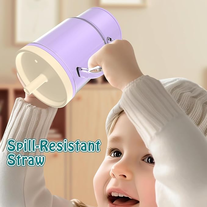 Toddler Cups – 9 oz Adorable Miniature Tumbler with Leak-Resistant Straw and Toddler-Friendly Handle, Encourages Hydration, Easy to Clean, Sippy cups for Toddlers 1-3，BPA Free silicone (Lilac)