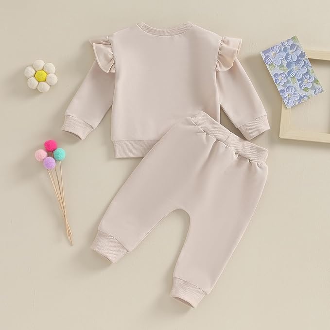 Fernvia Toddler Baby Girl Clothes 3 6 9 12 18 24 Months Fall Outfits Solid Long Sleeve Sweatshirt Tops + Pants Set