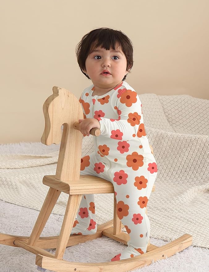 Jimonda Baby Girls Boys Footed Pajamas,Rayon From Bamboo,2 Way Zipper Long Sleeve Soft Sleeper Pjs,Infant Tie-dye Romper