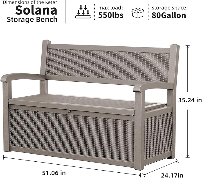 Outdoor Storage Bench - Waterproof Resin Patio Bench with Storage, All-Weather Durable Design for Garden, Deck, or Patio