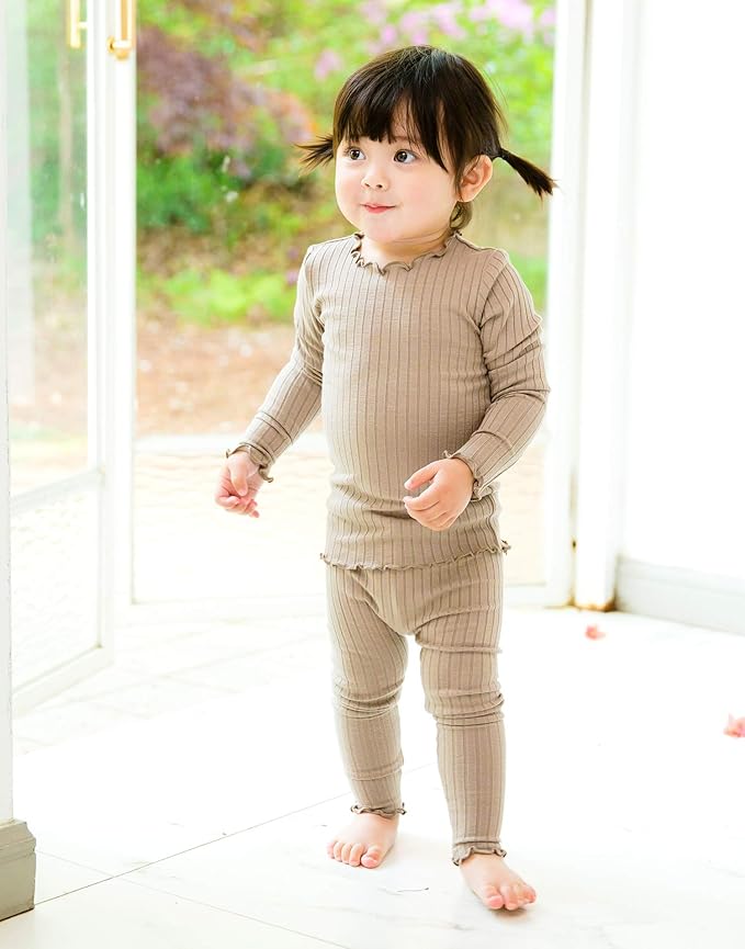 VAENAIT BABY 6M-12Y Infant Kids Toddler Junior Girls Soft Comfy Modal Tencel Shirring Sleepwear Pajamas 2pcs Set