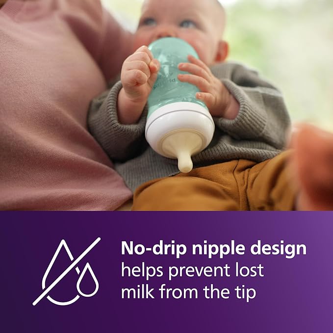 Philips Avent Natural Baby Bottles with Natural Response Nipples (Medium Flow, Flow 3), 9oz, Teal, 4-Pack, SCY903/44