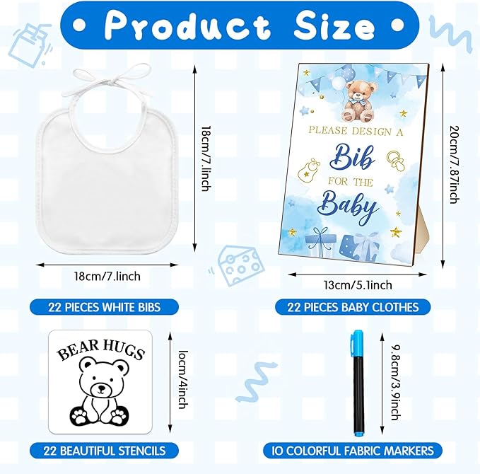 Newwiee 55 Pcs White Bibs for Baby Decorating Design a Bib Decorate Plain newborns Bibs Wooden Sign for Baby Shower Games Kit