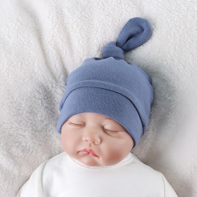 JANGANNSA Newborn Baby Hat Infant Baby Boys Beanie Top Knot Stretchy Hats for Girls 100% Organic Cotton