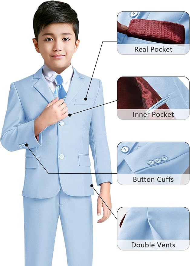 YuanLu Boys Suit for Kids Tuxedo Wedding Ring Bearer Outfit, 5 Piece Boy Slim Fit Formal Suits with Adjustable Waist